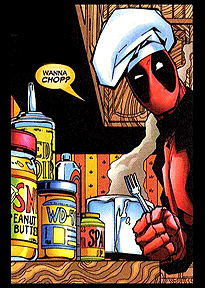 consummate chef Wade creates his famous pork chops in a toaster in Deadpool #45 by Jim Calafiore and Jon Holdredge